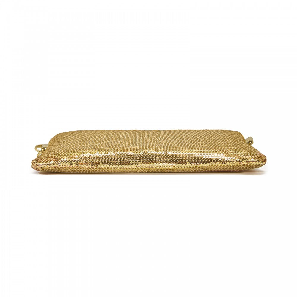 Glam Sparkle Sequin Evening Clutch-Sleek, Shimmering Wristlet and Crossbody – Gold