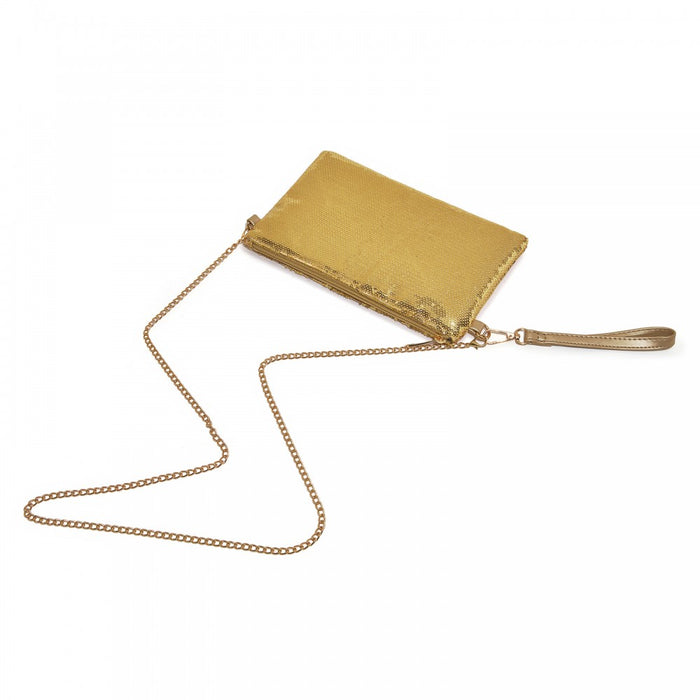 Glam Sparkle Sequin Evening Clutch-Sleek, Shimmering Wristlet and Crossbody – Gold