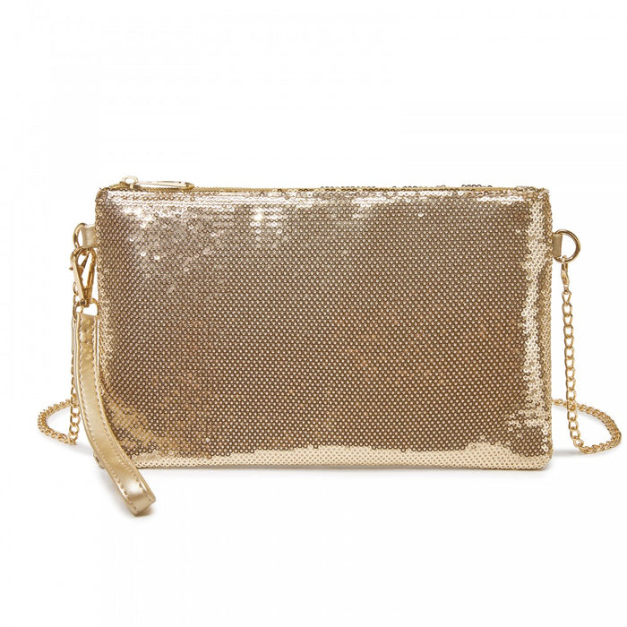 Glam Sparkle Sequin Evening Clutch-Sleek, Shimmering Wristlet and Crossbody – Light Gold