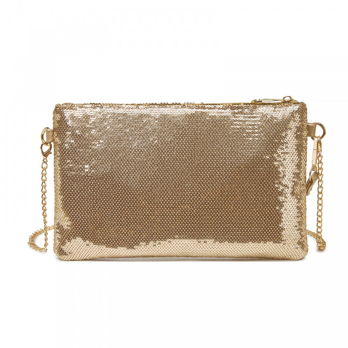 Glam Sparkle Sequin Evening Clutch-Sleek, Shimmering Wristlet and Crossbody – Light Gold