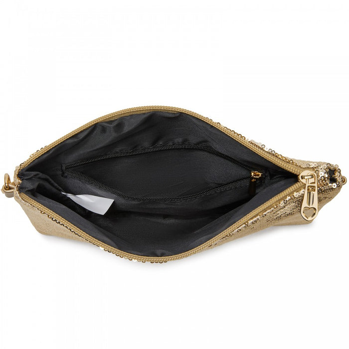 Glam Sparkle Sequin Evening Clutch-Sleek, Shimmering Wristlet and Crossbody – Light Gold