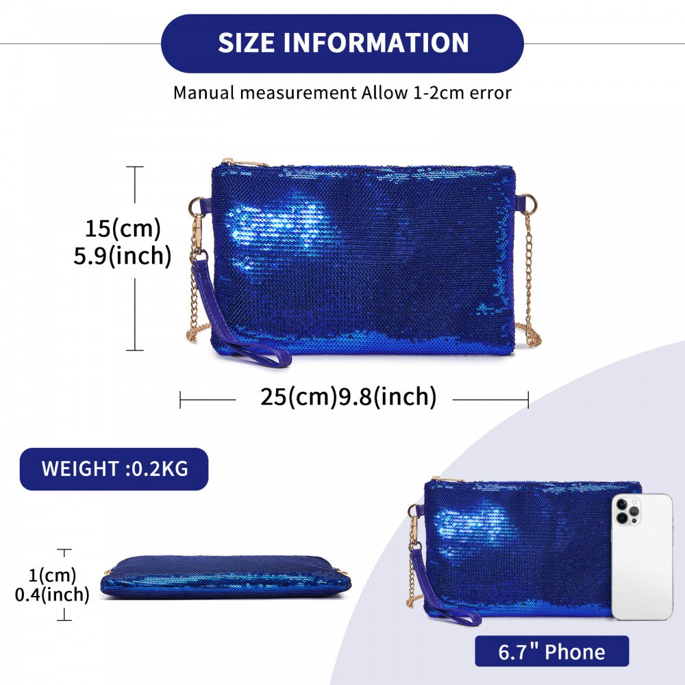 Glam Sparkle Sequin Evening Clutch-Sleek, Shimmering Wristlet and Crossbody – Navy