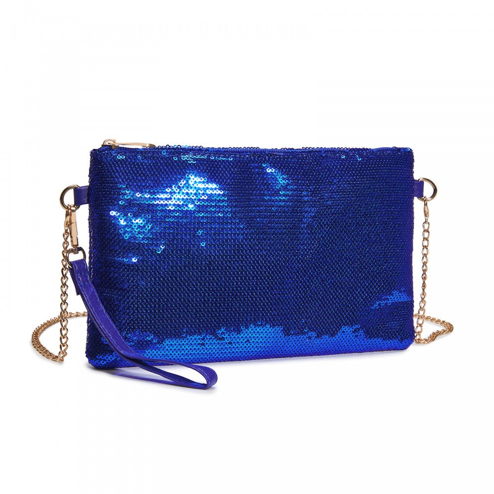 Glam Sparkle Sequin Evening Clutch-Sleek, Shimmering Wristlet and Crossbody – Navy