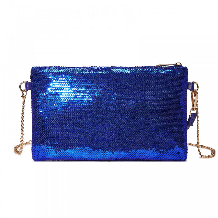 Glam Sparkle Sequin Evening Clutch-Sleek, Shimmering Wristlet and Crossbody – Navy