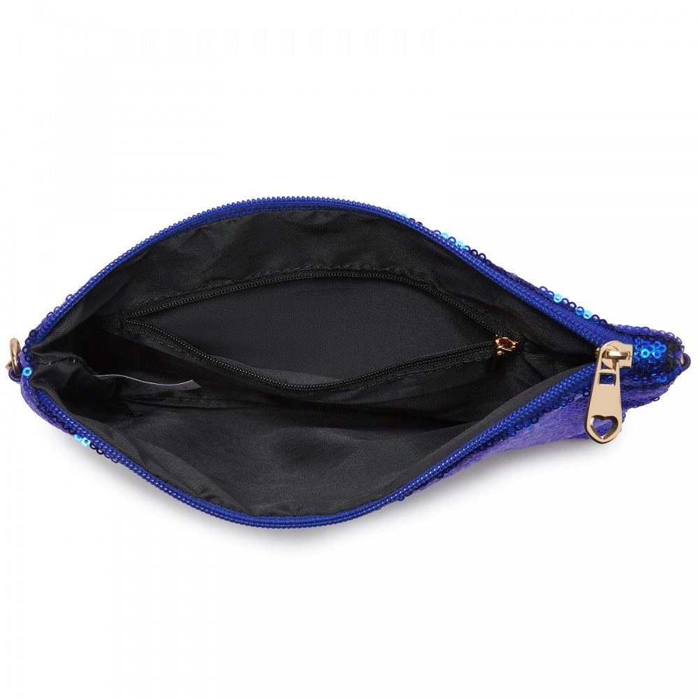 Glam Sparkle Sequin Evening Clutch-Sleek, Shimmering Wristlet and Crossbody – Navy