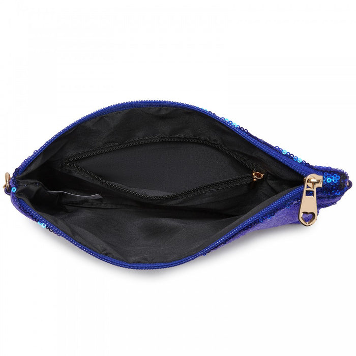 Glam Sparkle Sequin Evening Clutch-Sleek, Shimmering Wristlet and Crossbody – Navy