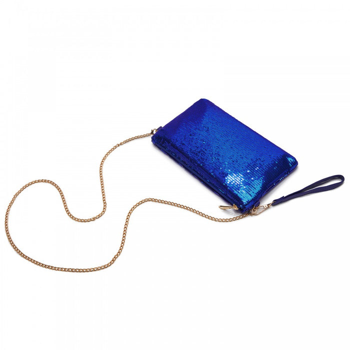 Glam Sparkle Sequin Evening Clutch-Sleek, Shimmering Wristlet and Crossbody – Navy