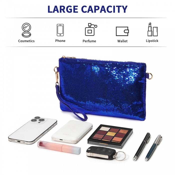 Glam Sparkle Sequin Evening Clutch-Sleek, Shimmering Wristlet and Crossbody – Navy