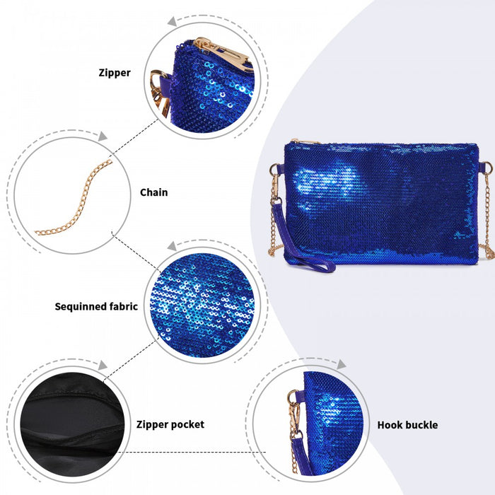 Glam Sparkle Sequin Evening Clutch-Sleek, Shimmering Wristlet and Crossbody – Navy
