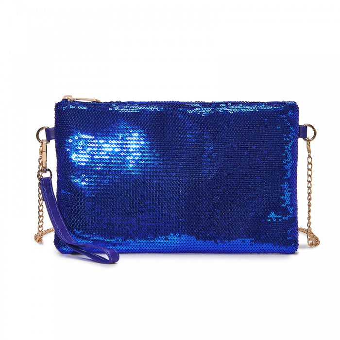 Glam Sparkle Sequin Evening Clutch-Sleek, Shimmering Wristlet and Crossbody – Navy