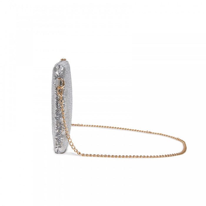 Glam Sparkle Sequin Evening Clutch-Sleek, Shimmering Wristlet and Crossbody – Silver