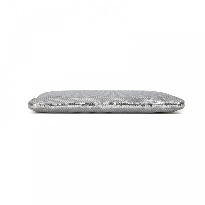 Glam Sparkle Sequin Evening Clutch-Sleek, Shimmering Wristlet and Crossbody – Silver