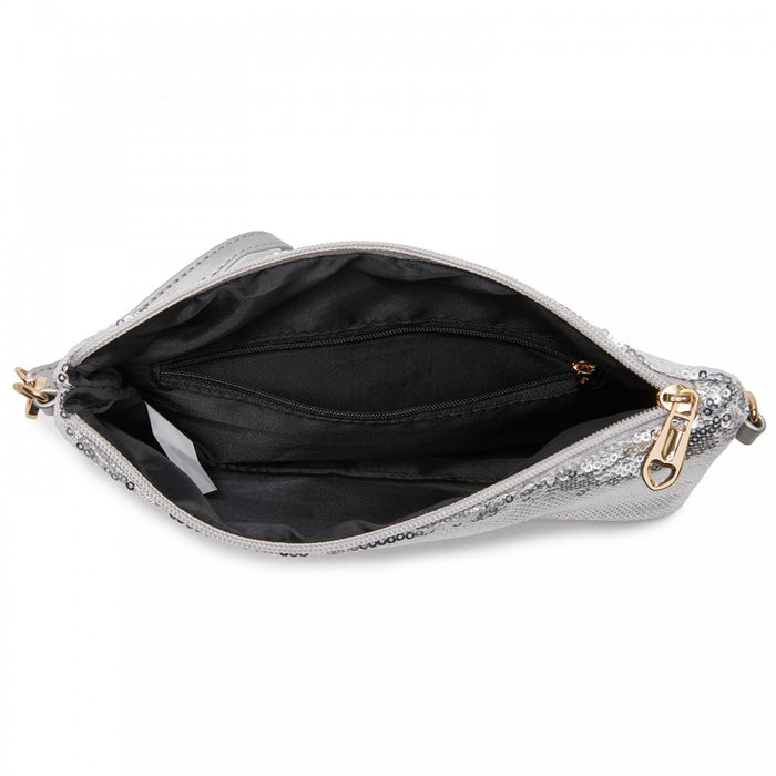 Glam Sparkle Sequin Evening Clutch-Sleek, Shimmering Wristlet and Crossbody – Silver