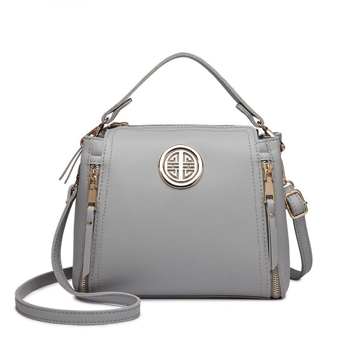 PU Leather Dual Zipped Handbag – Grey