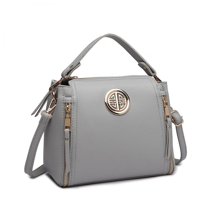 PU Leather Dual Zipped Handbag – Grey