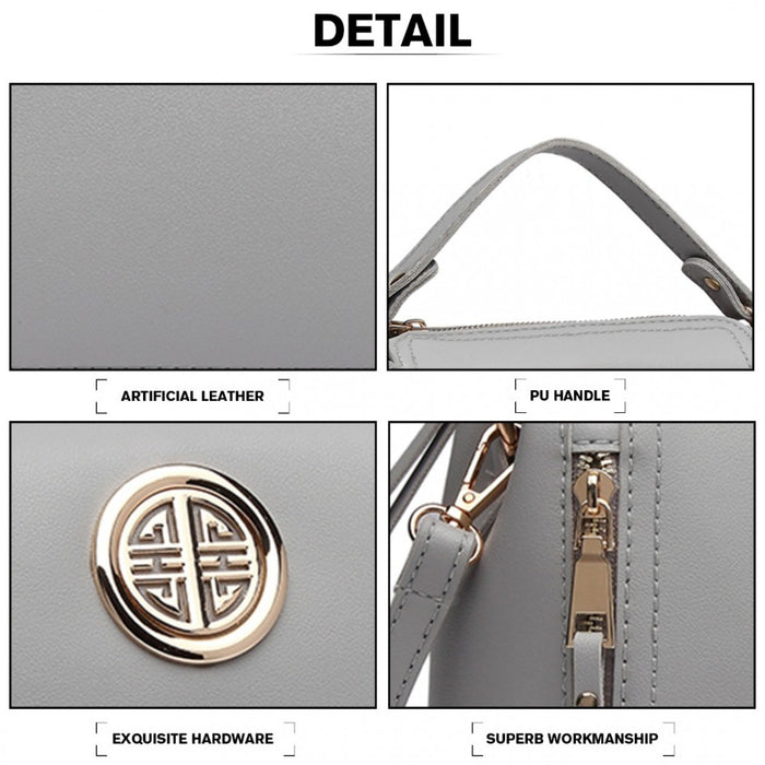 PU Leather Dual Zipped Handbag – Grey