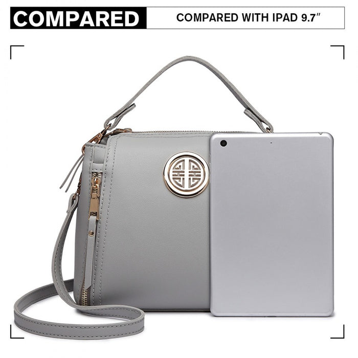 PU Leather Dual Zipped Handbag – Grey