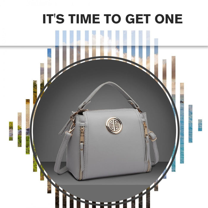 PU Leather Dual Zipped Handbag – Grey
