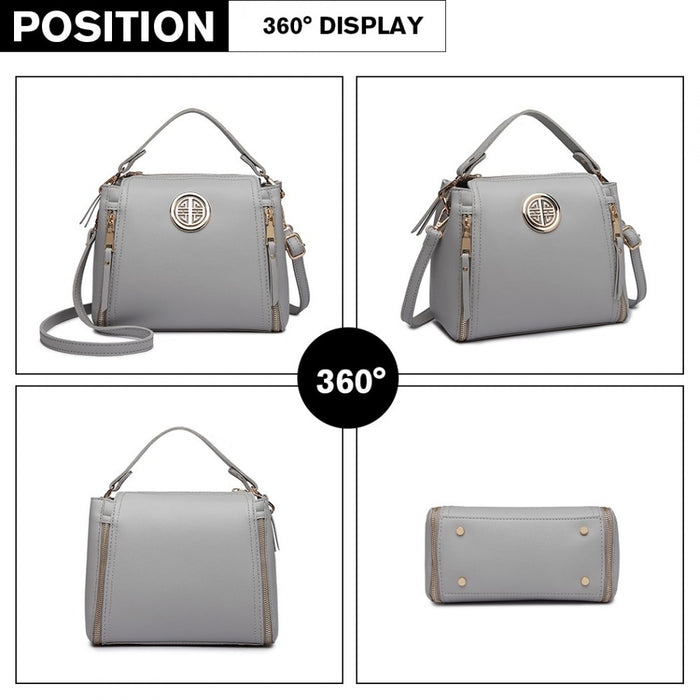 PU Leather Dual Zipped Handbag – Grey