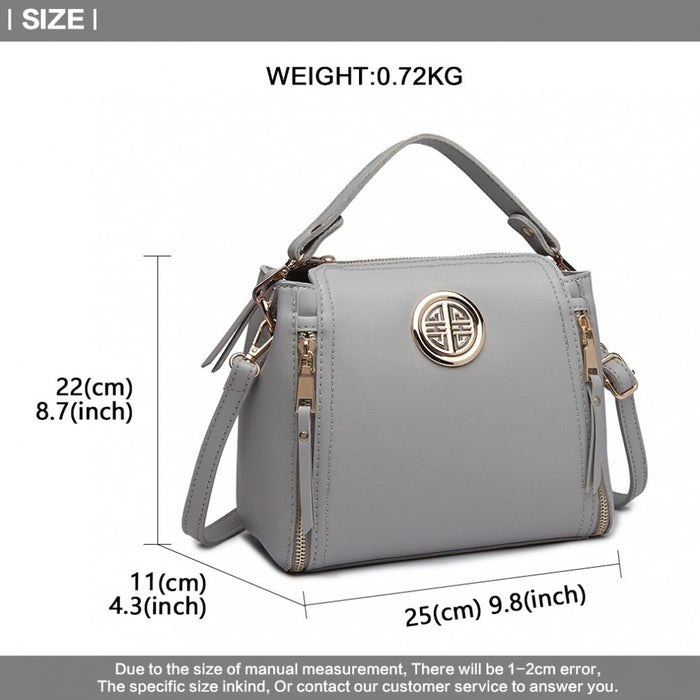 PU Leather Dual Zipped Handbag – Grey