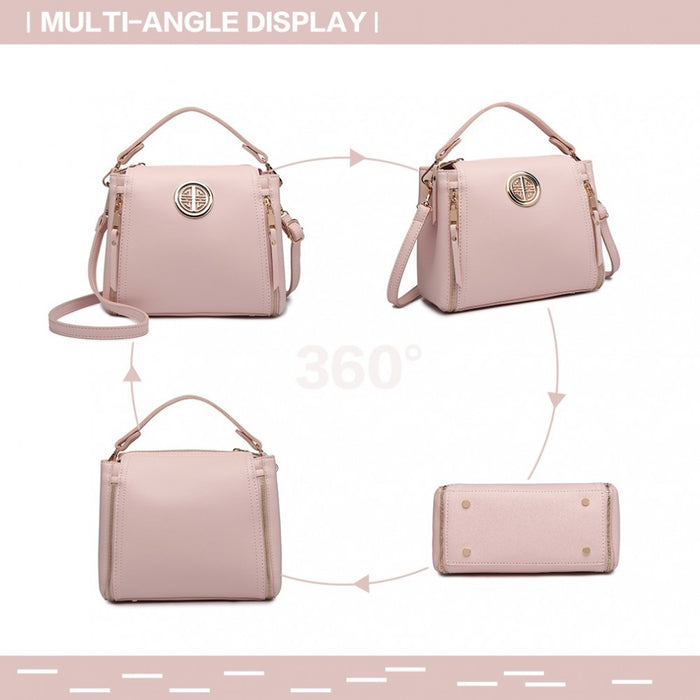 PU Leather Dual Zipped Handbag – Pink
