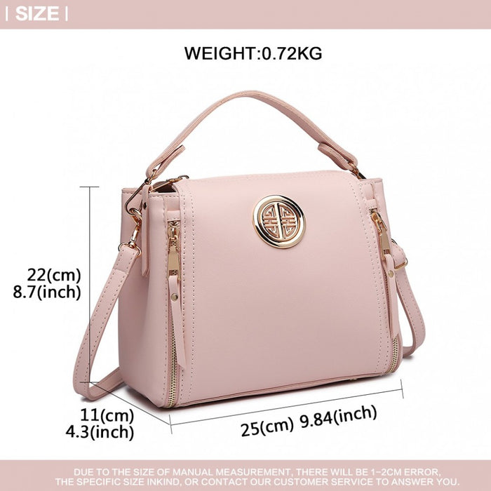 PU Leather Dual Zipped Handbag – Pink