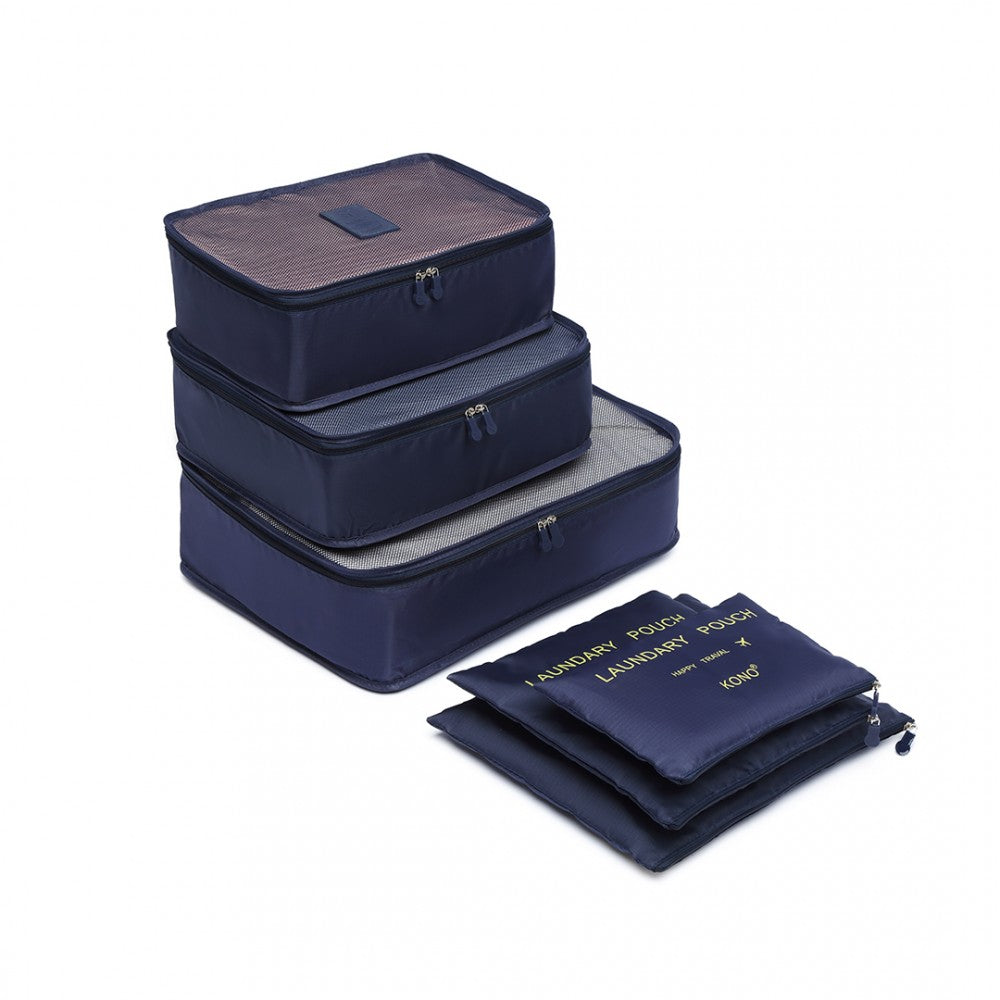 6-Piece Polyester Travel Luggage Organiser Bag Set – Navy Blue