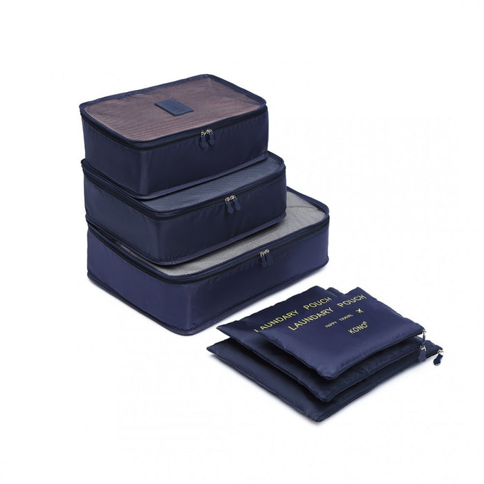 6-Piece Polyester Travel Luggage Organiser Bag Set – Navy Blue