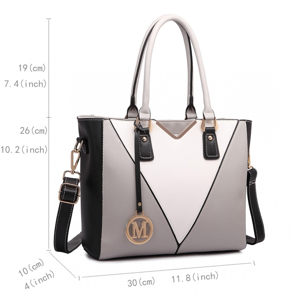 PU Leather V-Shape Shoulder Handbag – Grey