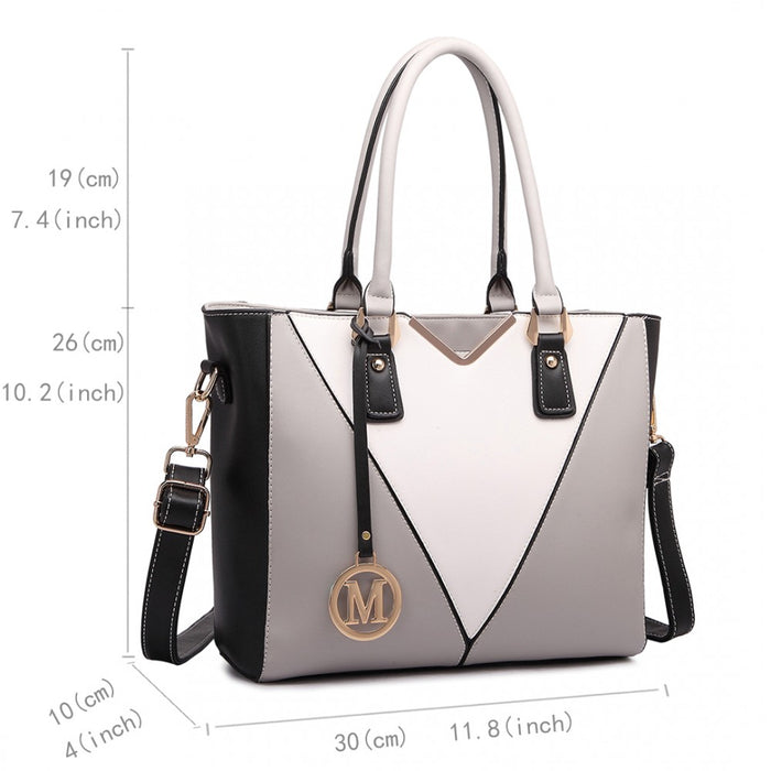 PU Leather V-Shape Shoulder Handbag – Grey
