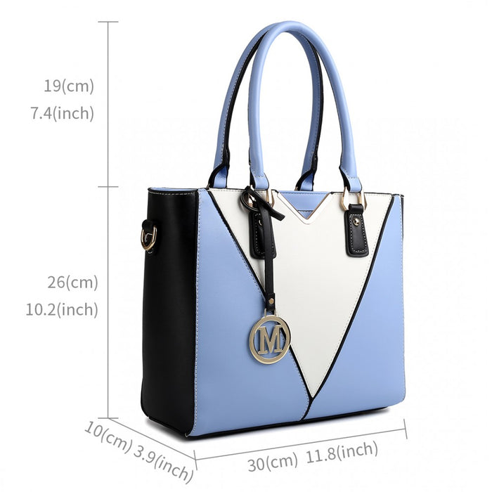 PU Leather V-Shape Shoulder Handbag – Blue
