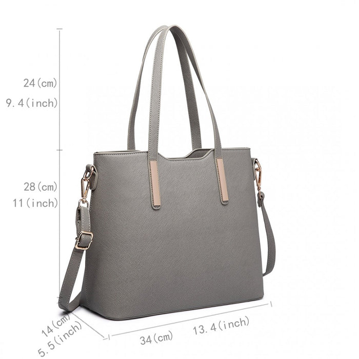 3-Piece Tote Shoulder Bag and Clutch – Grey
