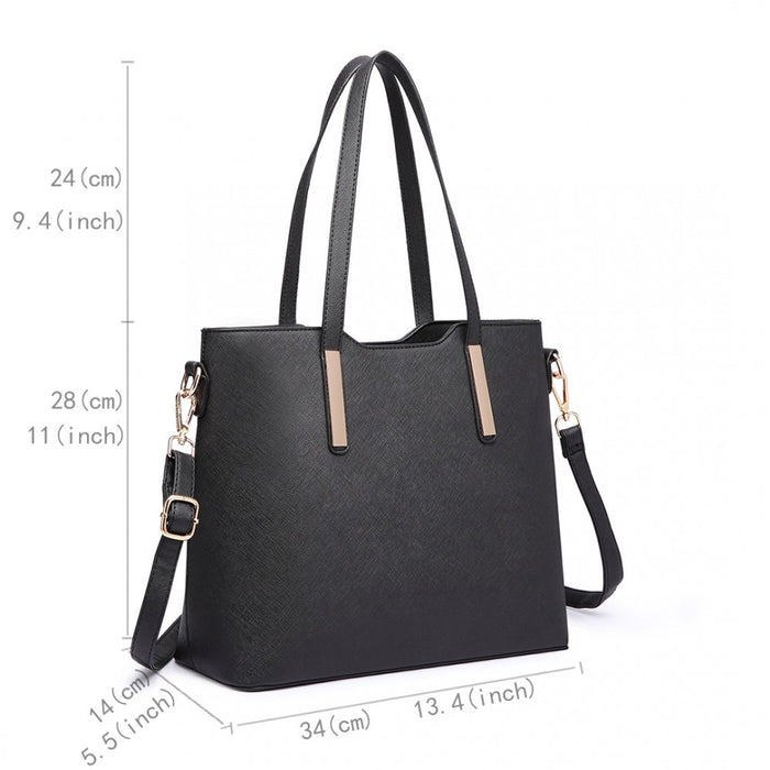 3-Piece Tote Shoulder Bag and Clutch – Black