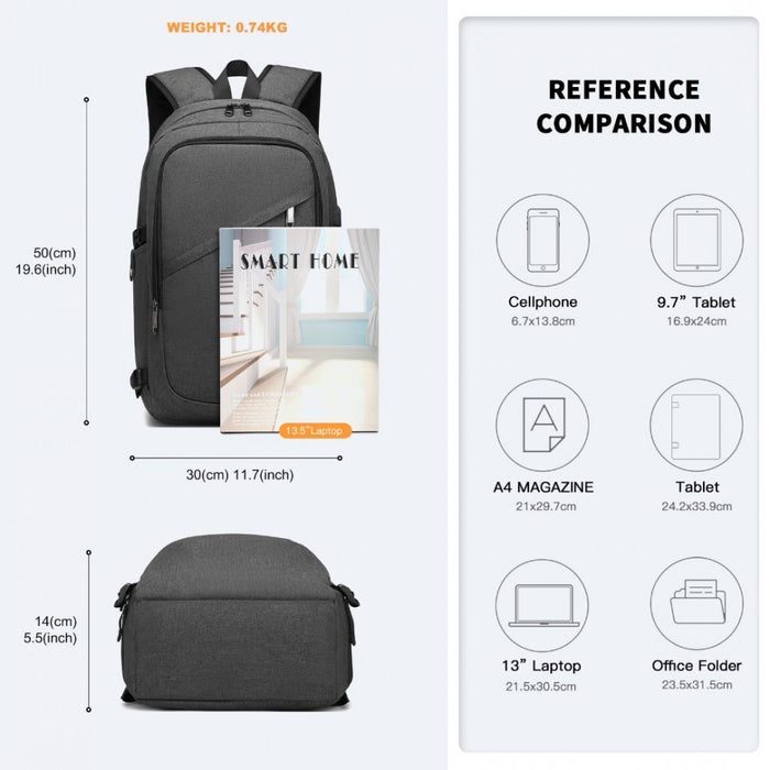 Business Laptop Backpack with USB Charging Port – Dark Grey