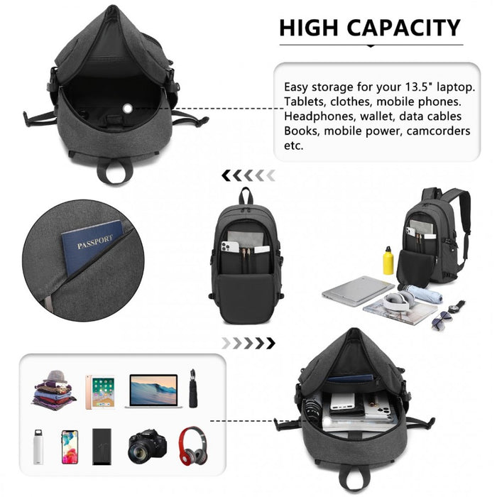 Business Laptop Backpack with USB Charging Port – Dark Grey