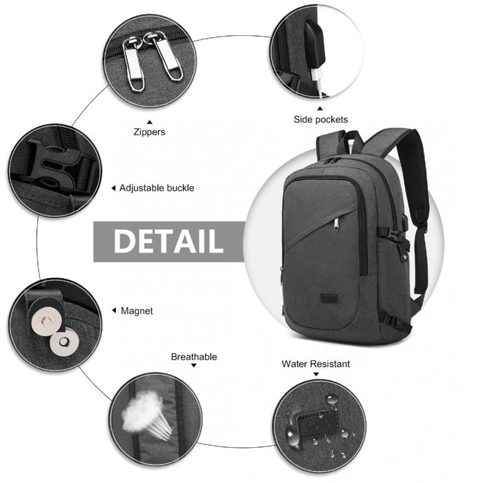 Business Laptop Backpack with USB Charging Port – Dark Grey