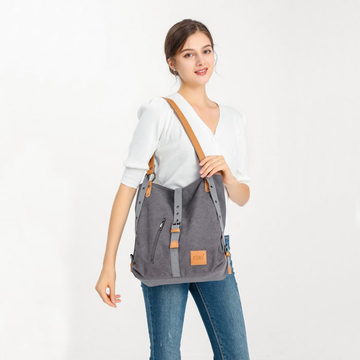 Casual Canvas Dual-Use Bag Large Shoulder Bag and Backpack – Black