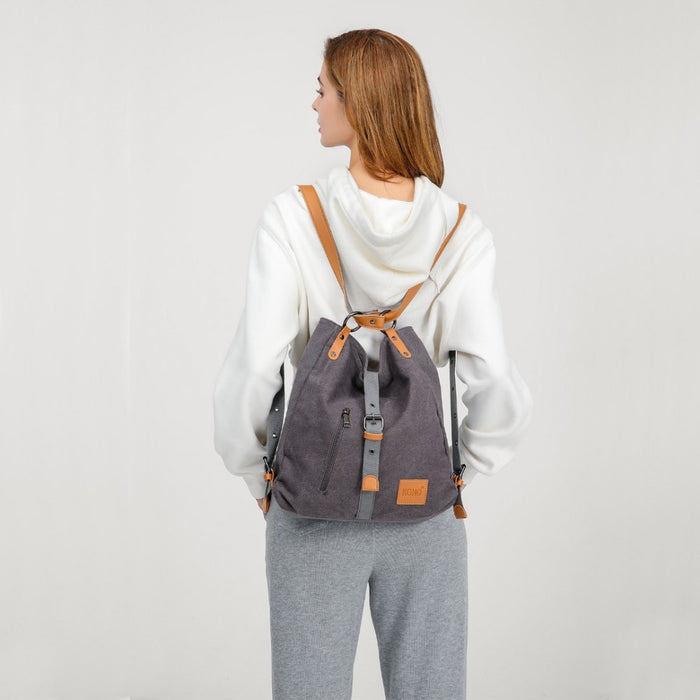 Casual Canvas Dual-Use Bag Large Shoulder Bag and Backpack – Black