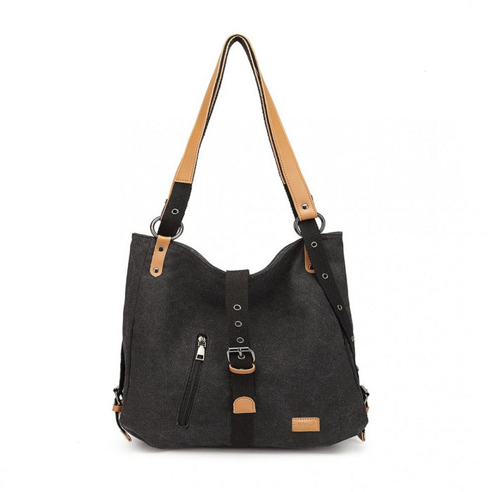 Casual Canvas Dual-Use Bag Large Shoulder Bag and Backpack – Black