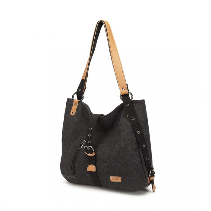 Casual Canvas Dual-Use Bag Large Shoulder Bag and Backpack – Black