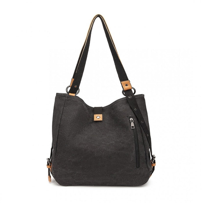 Casual Canvas Dual-Use Bag Large Shoulder Bag and Backpack – Black