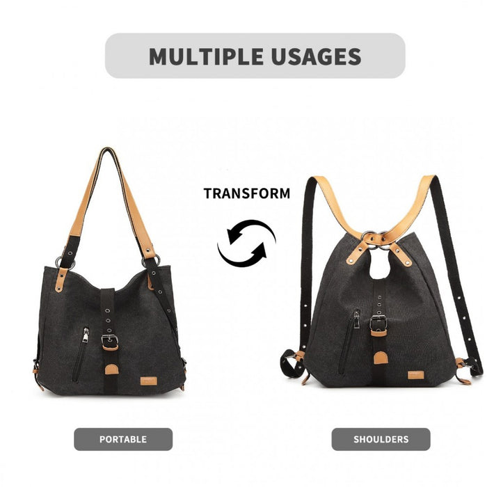Casual Canvas Dual-Use Bag Large Shoulder Bag and Backpack – Black
