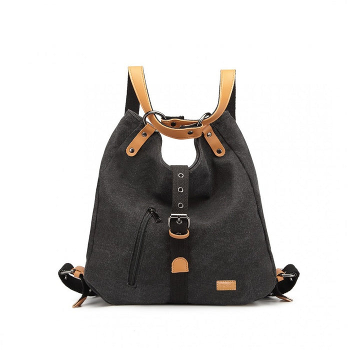 Casual Canvas Dual-Use Bag Large Shoulder Bag and Backpack – Black