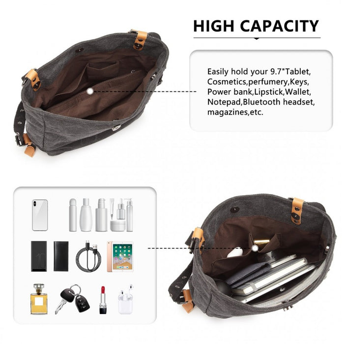 Casual Canvas Dual-Use Bag Large Shoulder Bag and Backpack – Black