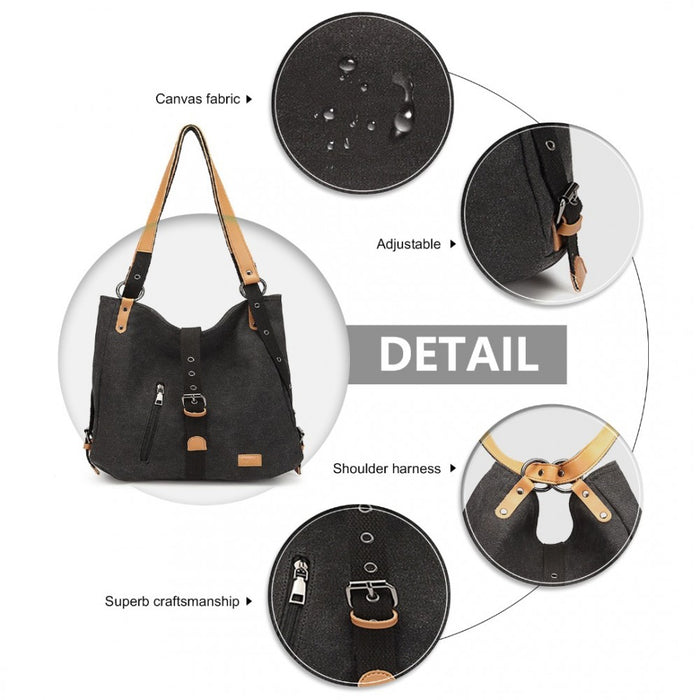 Casual Canvas Dual-Use Bag Large Shoulder Bag and Backpack – Black