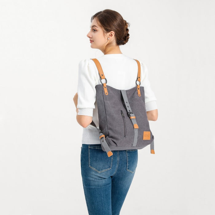 Casual Canvas Dual-Use Bag Large Shoulder Bag and Backpack – Grey