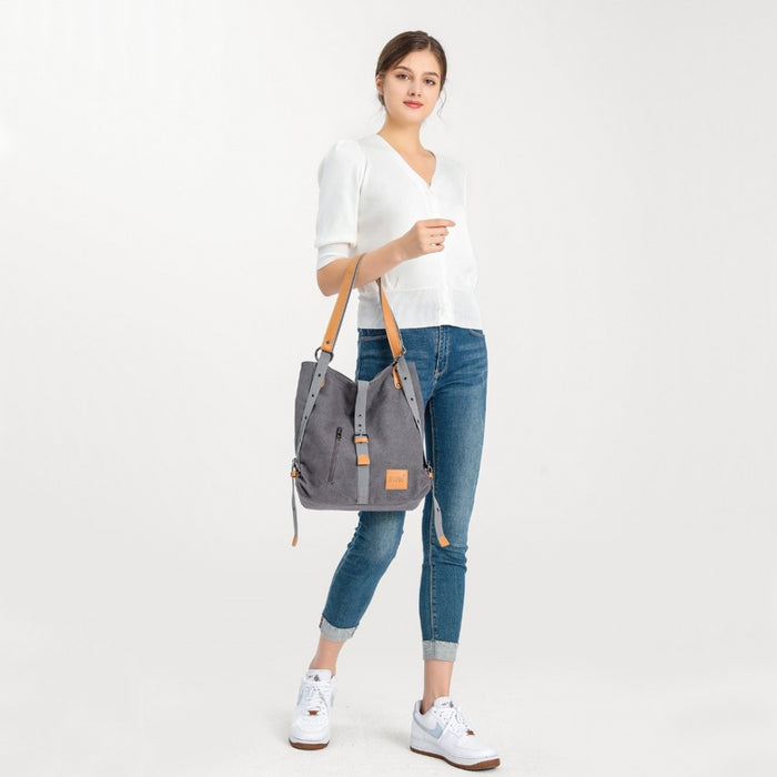 Casual Canvas Dual-Use Bag Large Shoulder Bag and Backpack – Grey