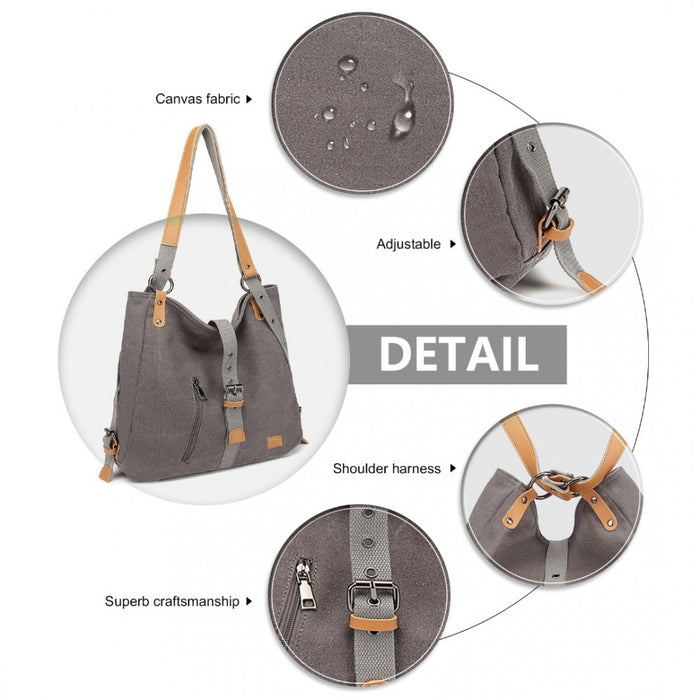 Casual Canvas Dual-Use Bag Large Shoulder Bag and Backpack – Grey