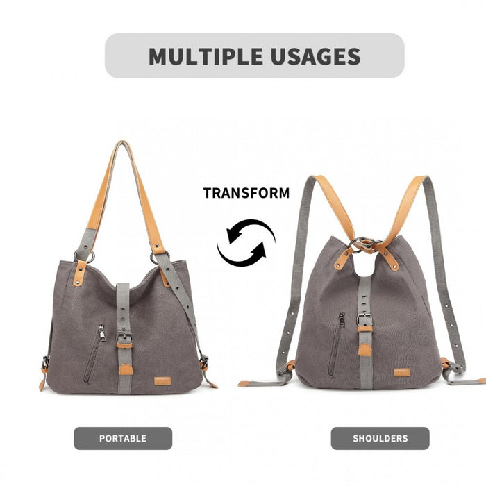 Casual Canvas Dual-Use Bag Large Shoulder Bag and Backpack – Grey