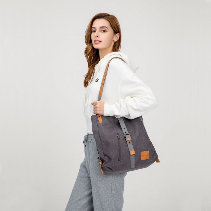 Casual Canvas Dual-Use Bag Large Shoulder Bag and Backpack – Khaki